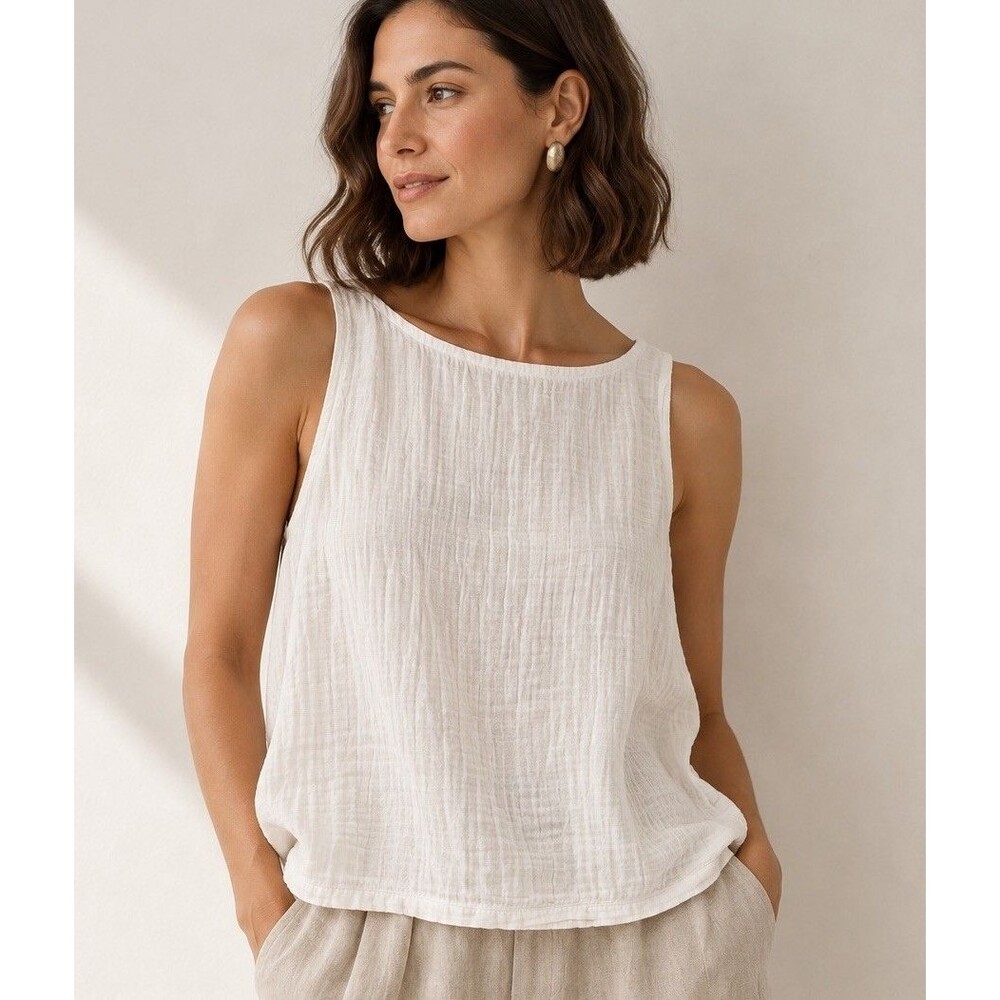 Eileen Fisher Organic Cotton Gauze Tank Women Sz XL/TG Minimal Coastal Beach EUC